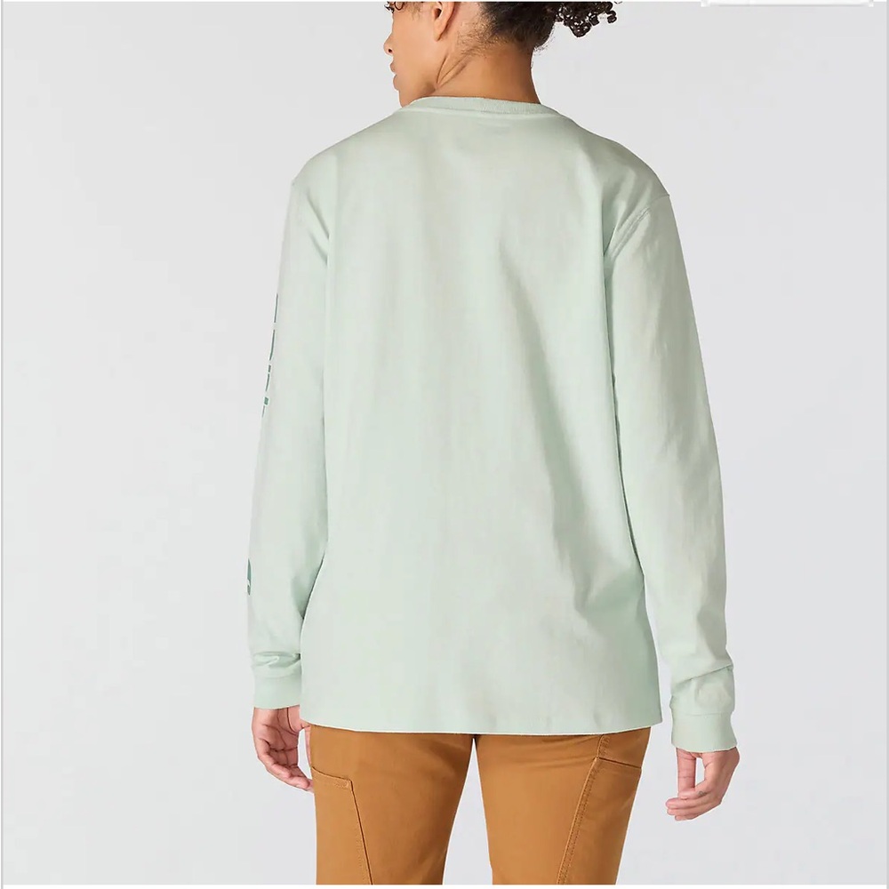 EUC Carhartt Heavyweight Dearborn Loose LS Logo Sleeve Long Sleeve T-Shirt Mint - Picture 3 of 10